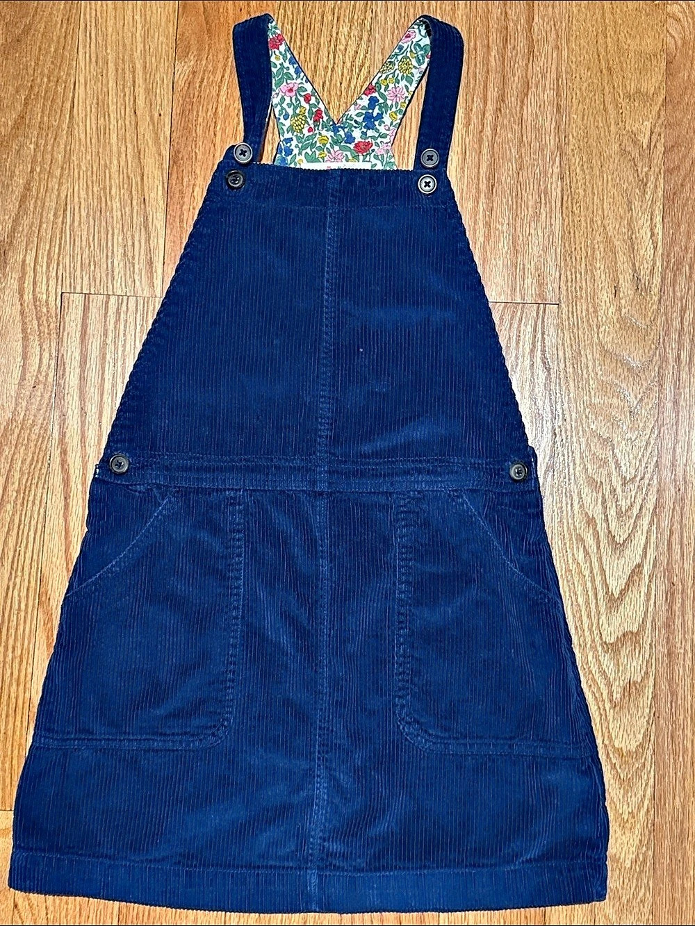 Mini Boden Corduroy Pinafore Dress Floral Blue & Multicolor Girls 10-11Y
